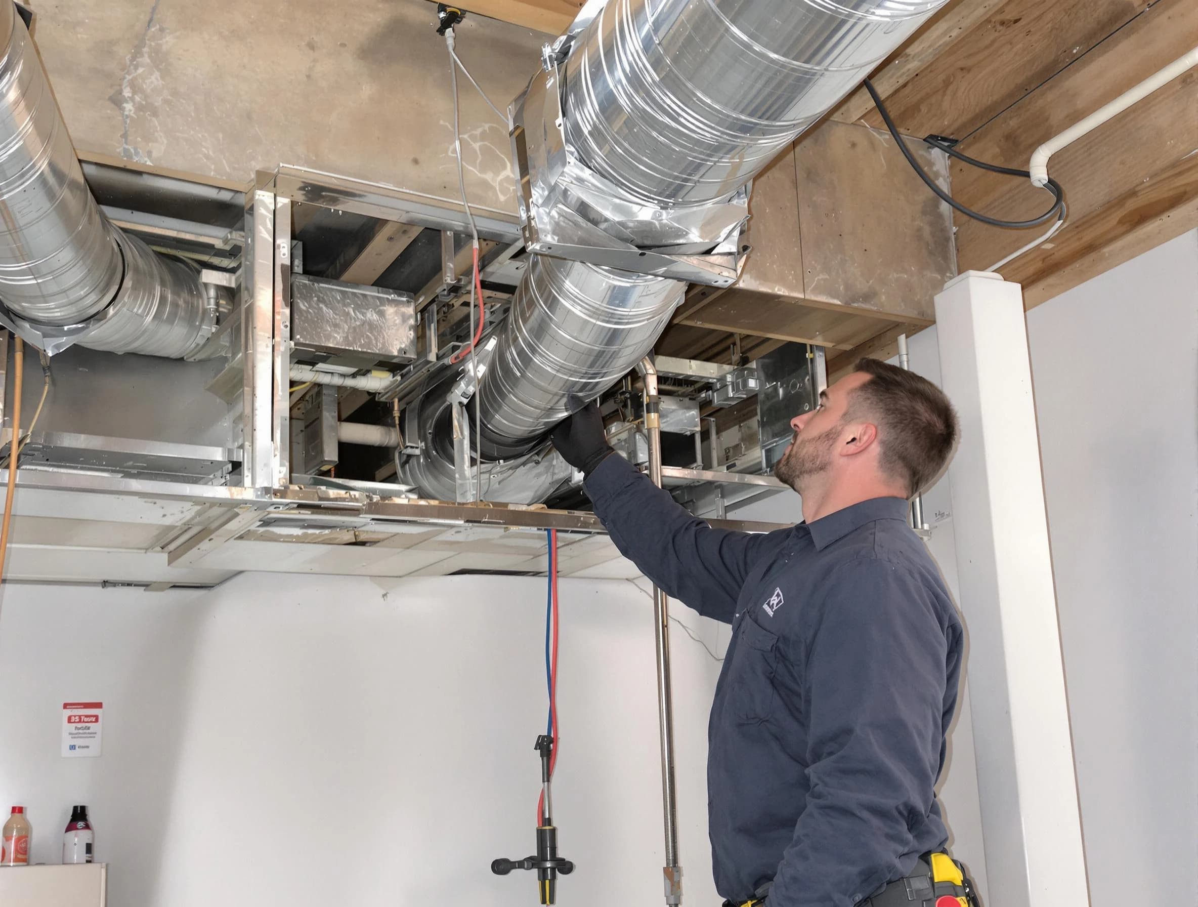 Newport Beach Air Duct Cleaning technician performing professional air duct repair using specialized tools in Newport Beach