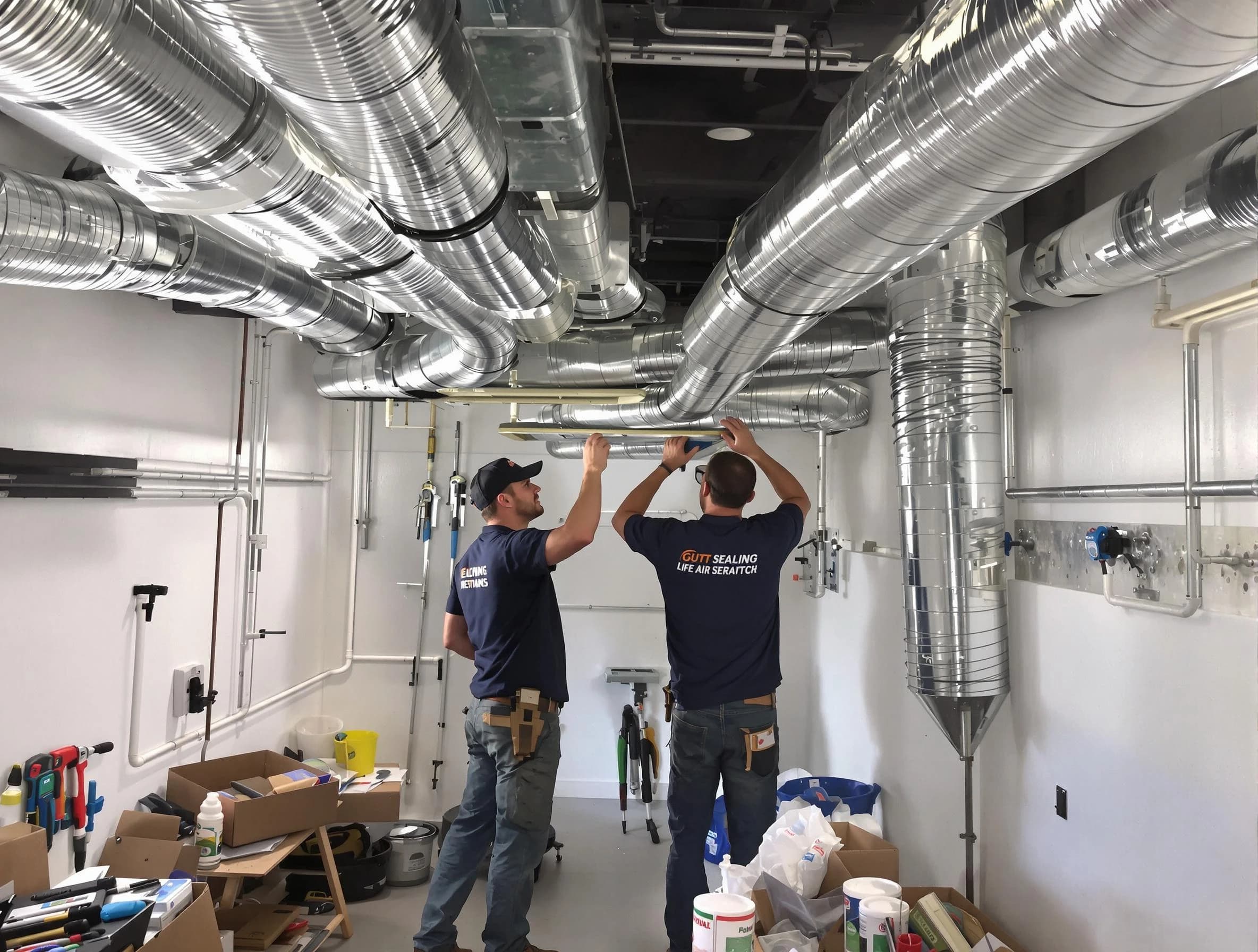 Newport Beach Air Duct Cleaning technician applying professional duct sealing solutions in Newport Beach